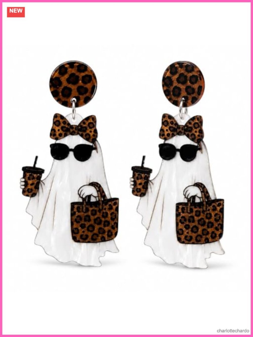 Halloween Ghost Dangle Earrings Leopard Print Party Jewelry Gift